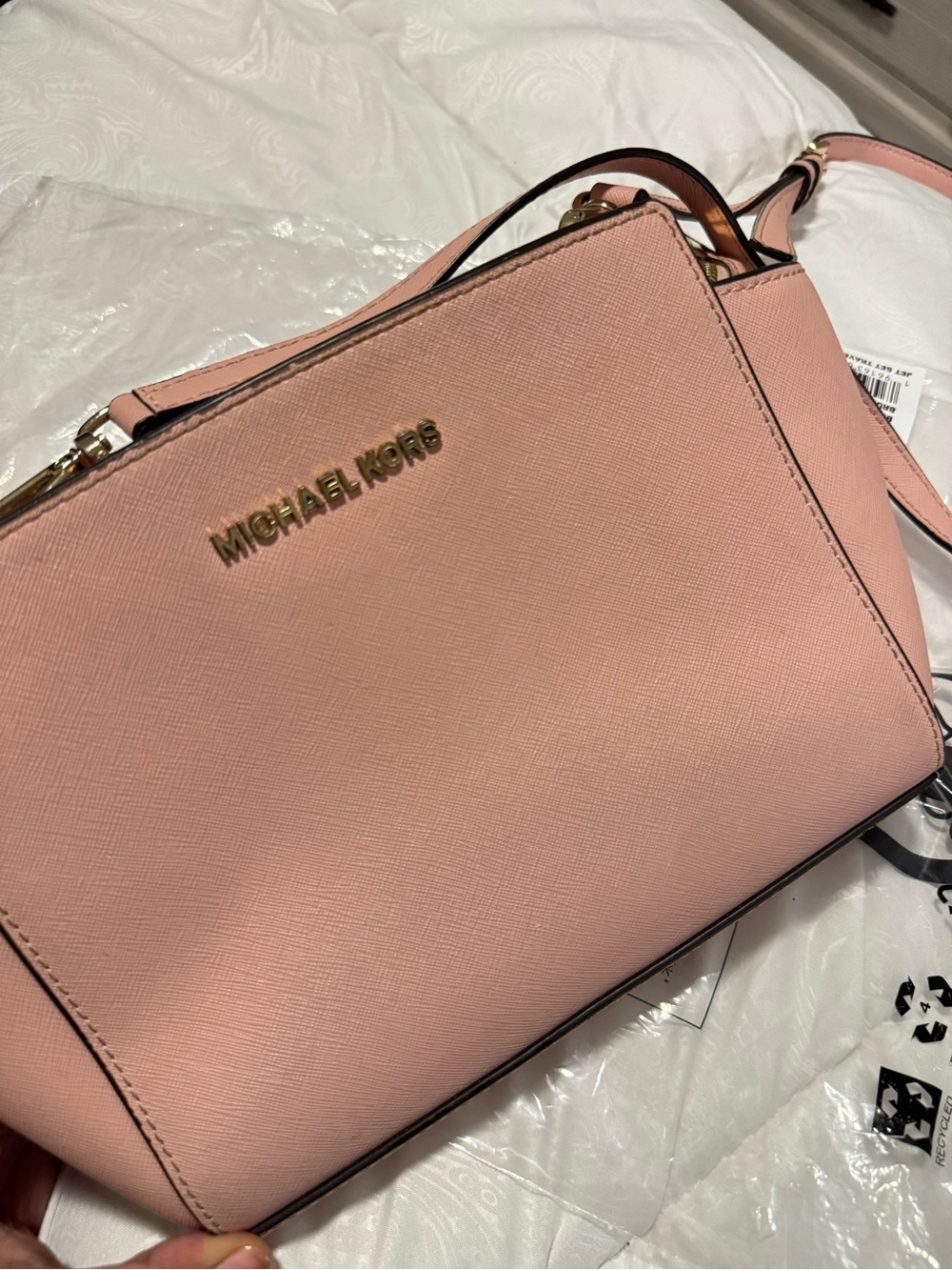 Michael Kors Blush Saffiano Leather Crossbody Bag with Gold Hardware